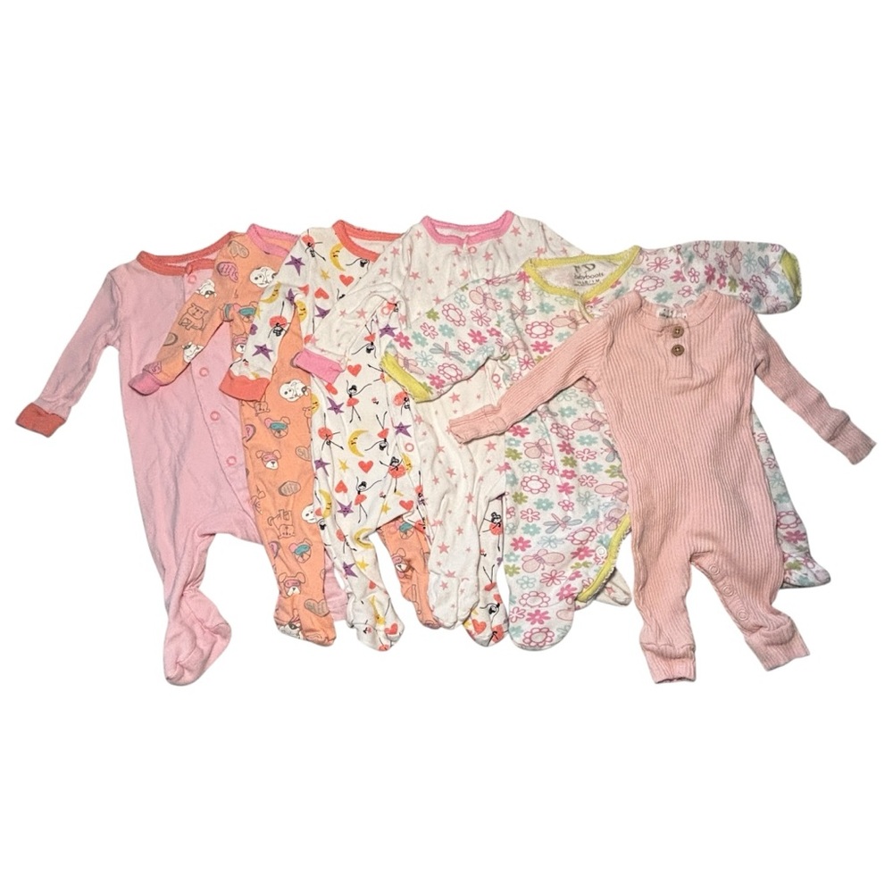 Lot of 7 Baby Girl One-Piece Footed Pajama / Sleepwear 0-3 Months 100% Cotton